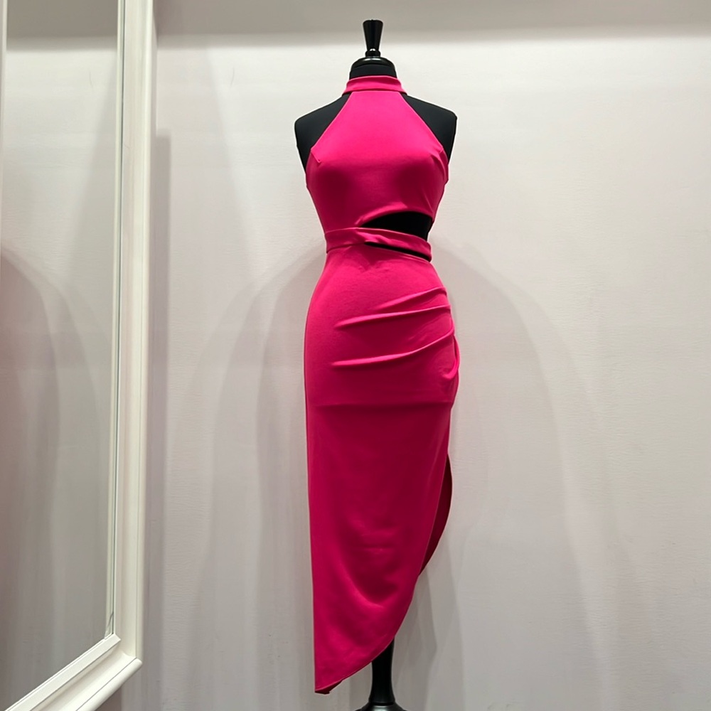 High Neck Side Cut-Out Midi